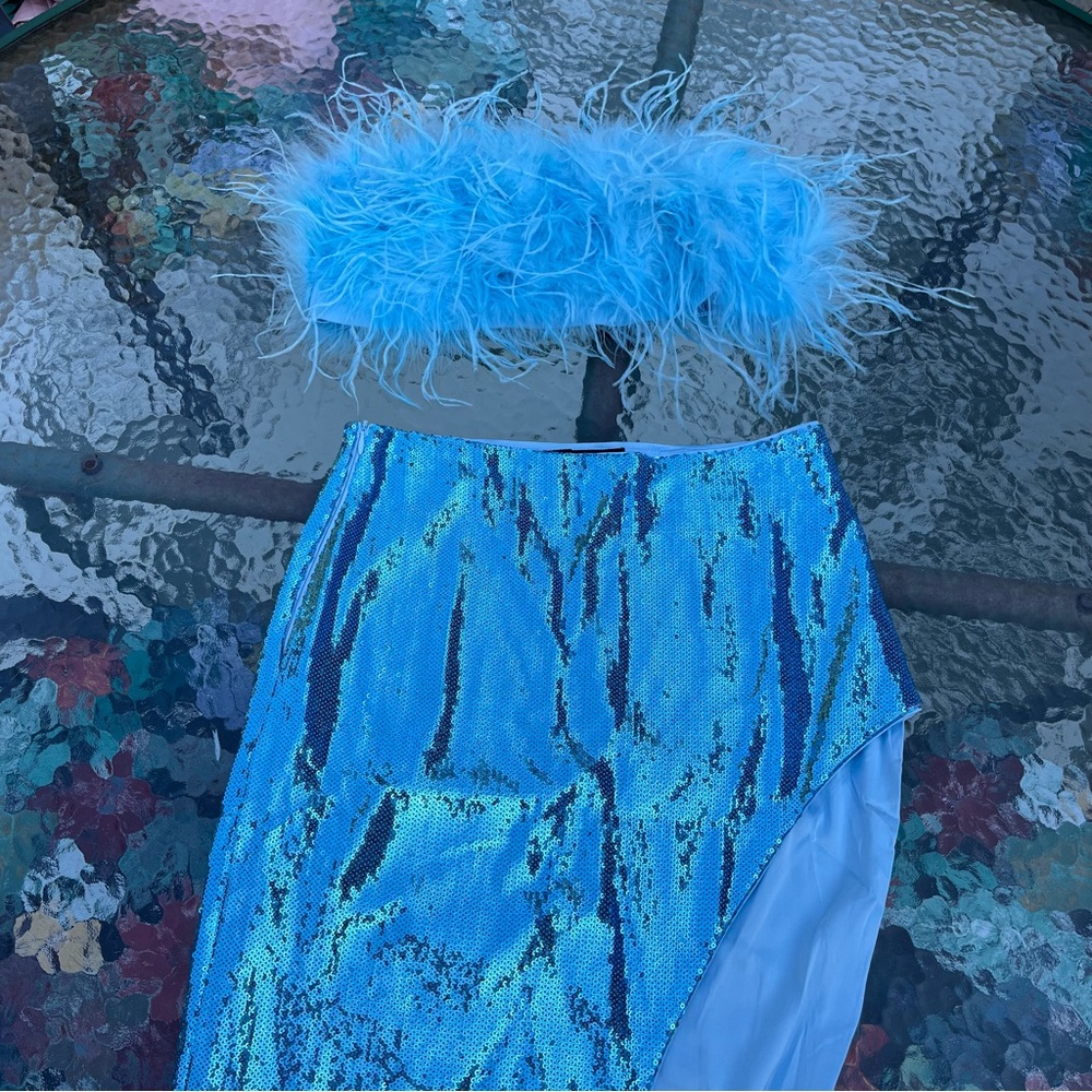 Fashion Nova Fiona Feather Sequin Skirt Set